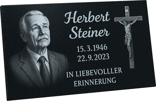 [6160] gravierte Inschriftplatte schwarzer Granit