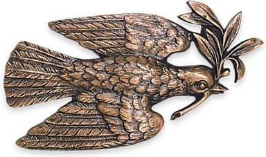 [ST-SK-09070] Bronze-Taube mit Olivenkranz für Grabmal, 10×20 cm