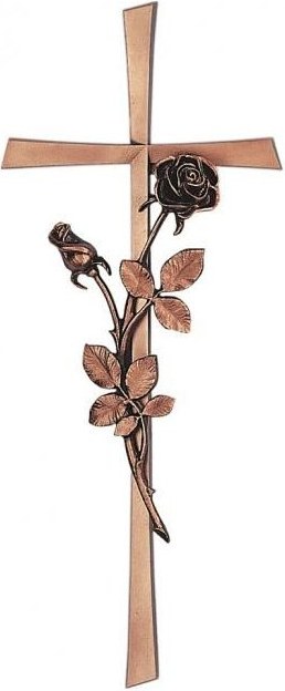 Grabkreuz Revant mit Rose, Bronze, 40×15 cm