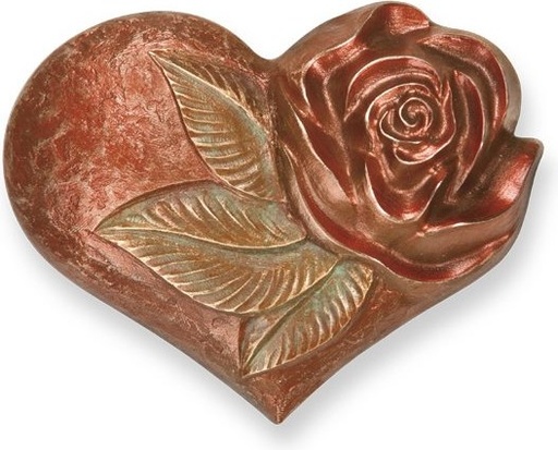 [ST-SK-20649] Bronze-Herz mit Rose für Grabmal, 5×7 cm oder 7×9 cm
