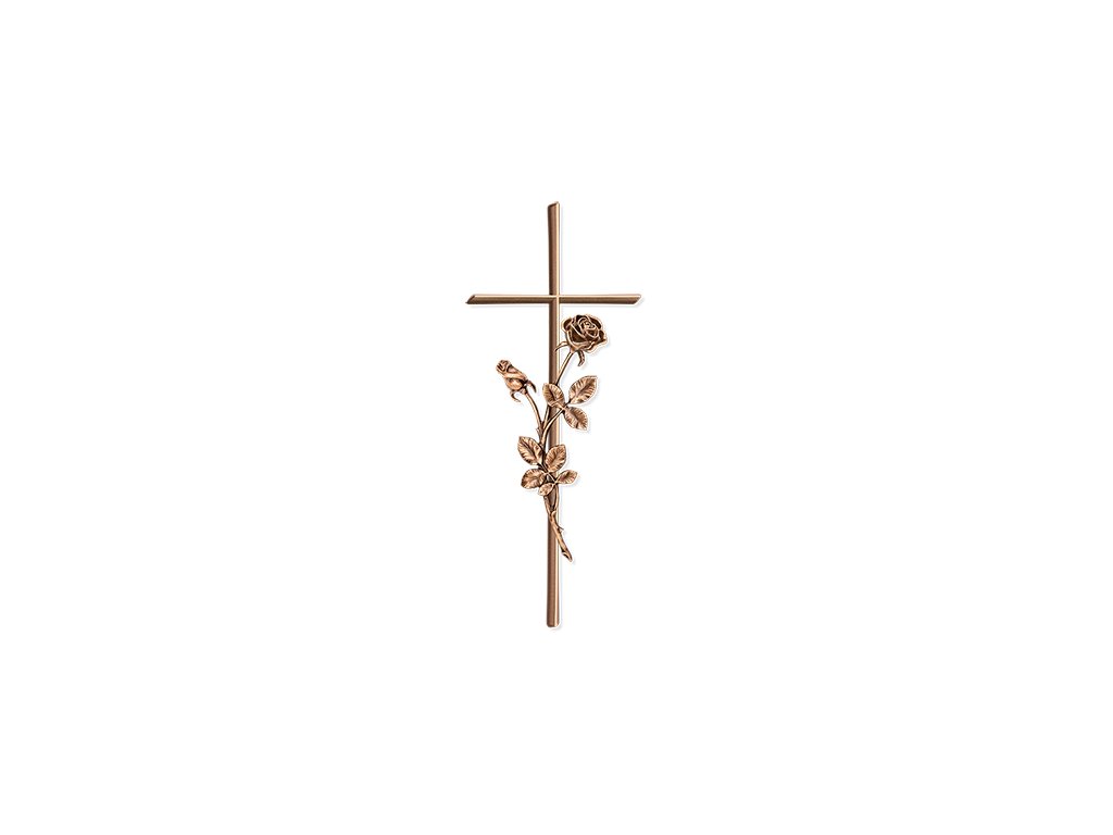 Grabkreuz Meandra mit Rose, Bronze, 40×15 cm