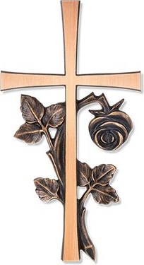Bronze-Kreuz Schwerer Block mit gebogener Rose, 20×11 cm