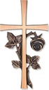Bronze-Kreuz Schwerer Block mit gebogener Rose, 20×11 cm