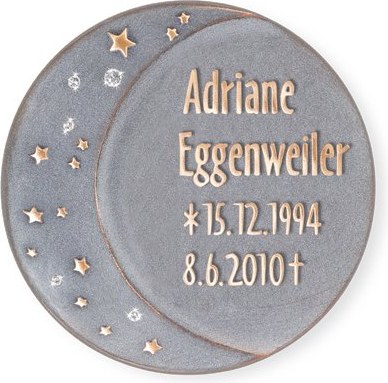 [ST-SK-31051] Bronze-Platte mit Motiv Mond und Sternen für Grabmal, Ø 16 cm