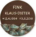 Bronze-Grabplatte mit Blattmotiv, Ø 16 cm