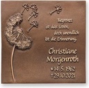 Bronze-Platte mit Löwenzahn für Grabmal, 15×15 cm