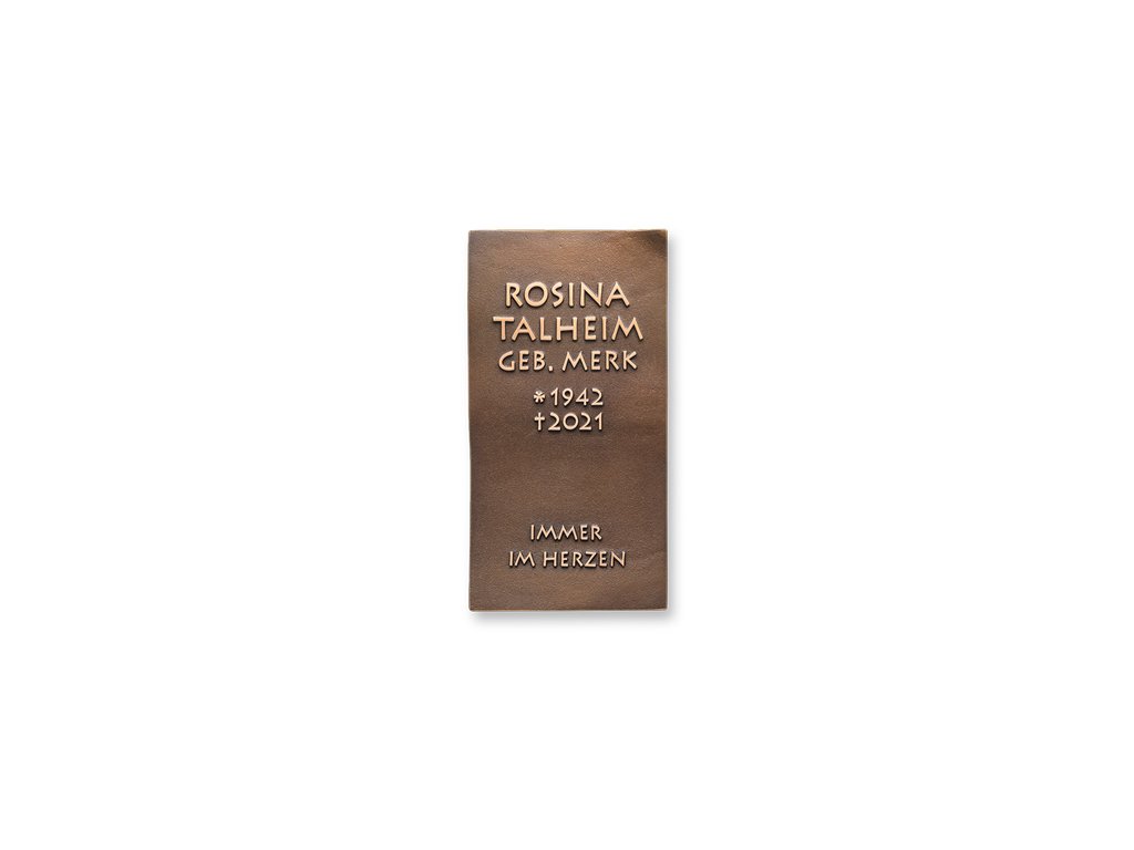 Bronze-Grabplatte mit Buchmotiv, 20×10 cm
