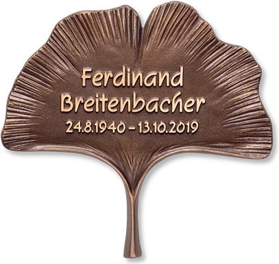 Bronze-Platte mit Motiv Ginkgo, 17×17 cm