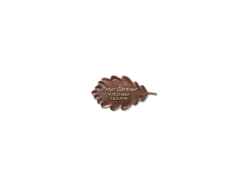 Bronze-Grabplatte mit Eichenmotiv, 9×16 cm