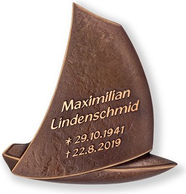[ST-SK-31545] Bronze-Platte mit Motiv Segelboot für Grabmal, 17×16 cm