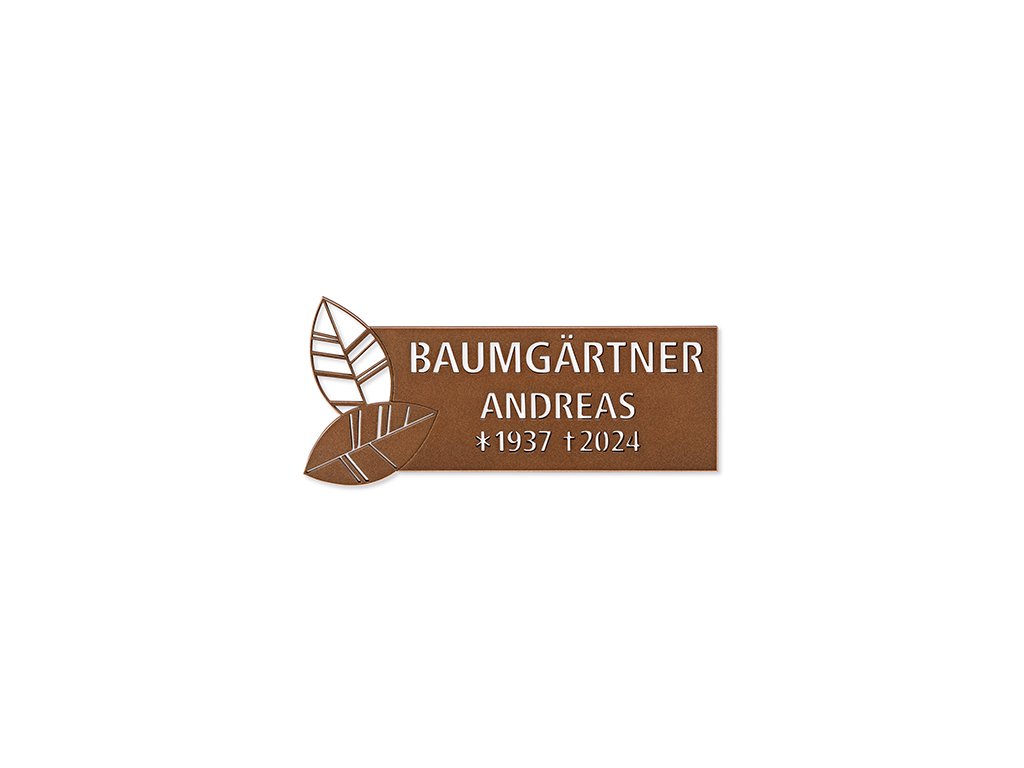 Bronze-Grabplakette mit Blattmotiv, 10,5×23 cm