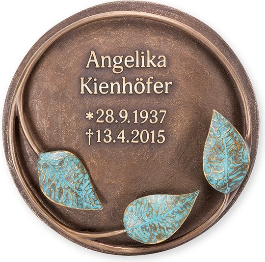 Bronze-Grabplatte mit Zweigmotiv, 28 cm