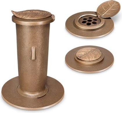 [ST-SK-53216] Eingelassene Vase mit Krone für Grabmal, Bronze, Höhe 27 cm