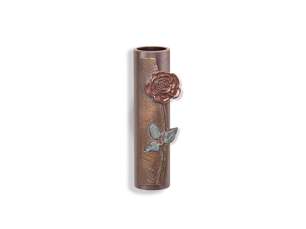 Wandvase mit Rose für Grabmal, Höhe 13 cm