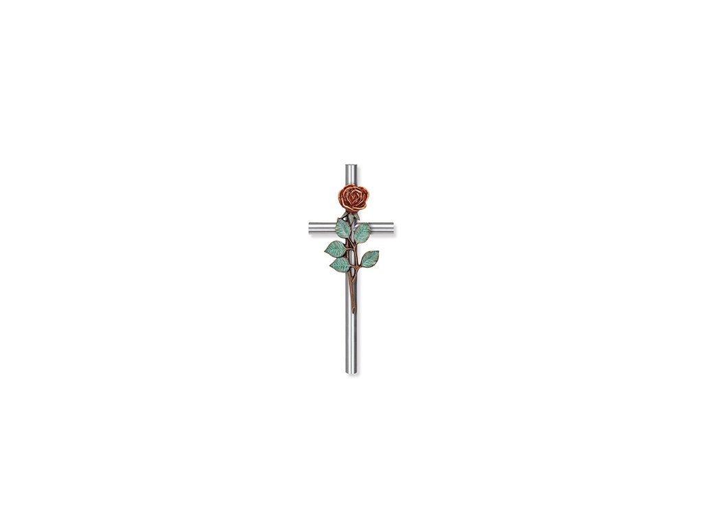 Grabkreuz mit Rose, Bronze, 20×8 cm oder 40×16 cm