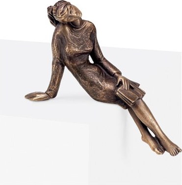 Bronze-Statue Leserin mit Buch für Grabmal, 12×12 cm