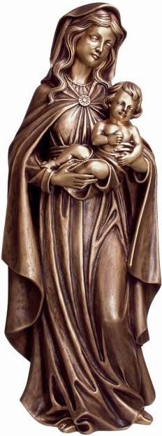 Bronze-Statue Madonna mit Kind für Grabmal, 87×34×26 cm