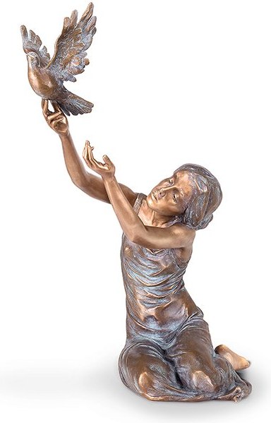Bronze-Statue Weinend mit Taube für Grabmal, 68×42×33 cm