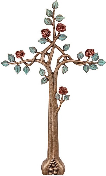 Bronze-Kreuz mit Rosen für Grabmal, 92×54 cm