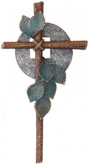 Bronze-Kreuz mit Blättern für Grabmal, 25×13 cm