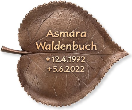 [ST-SK-SYM48] Bronze-Grabplakette mit Motiv von Lindenblatt, 14×16,5 cm