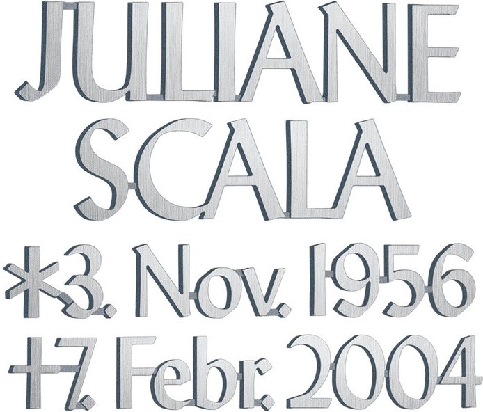 Bronze-Inschrift Scala für Grabmal, Dicke 4–8 mm