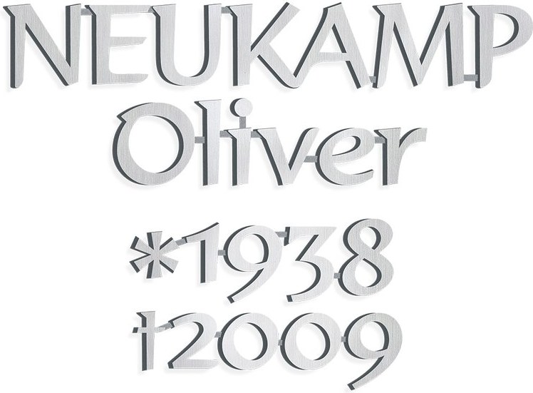 Bronze-Inschrift Neukamp für Grabmal