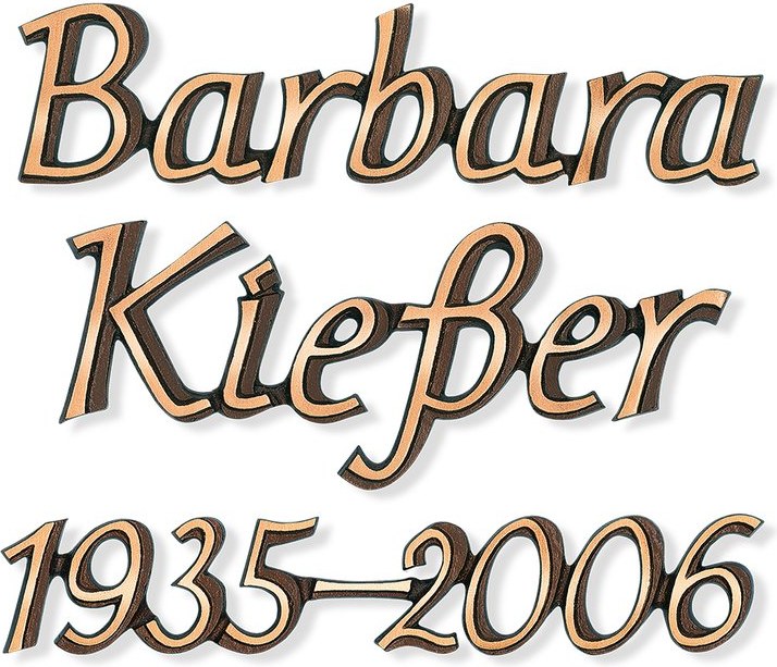 Grabinschrift kursiv aus Bronze oder Aluminium
