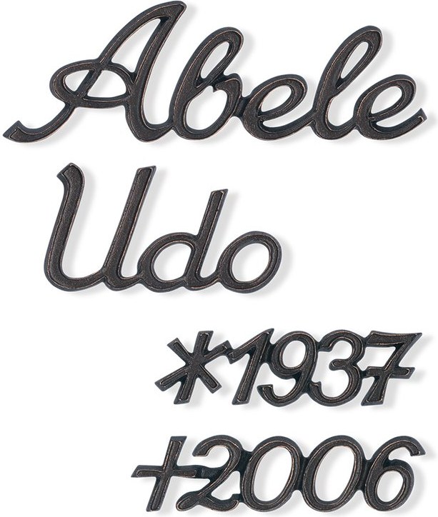 Bronze-Inschrift Abele für Grabmal