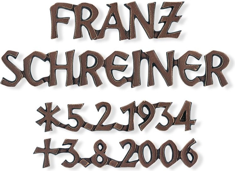 Bronze-Inschrift Schreiner für Grabmal, 5 mm