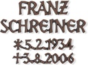 Bronze-Inschrift Schreiner für Grabmal, 5 mm