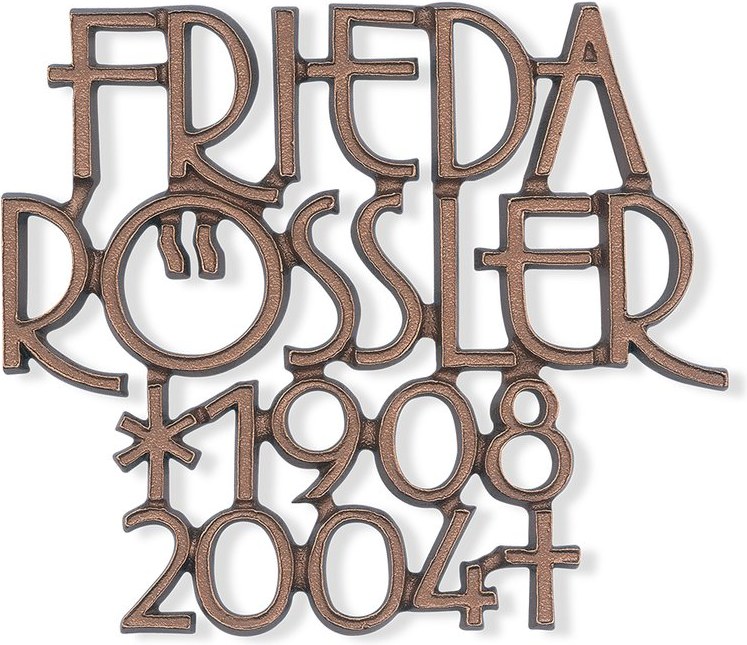 Bronze-Inschrift Rössler für Grabmal