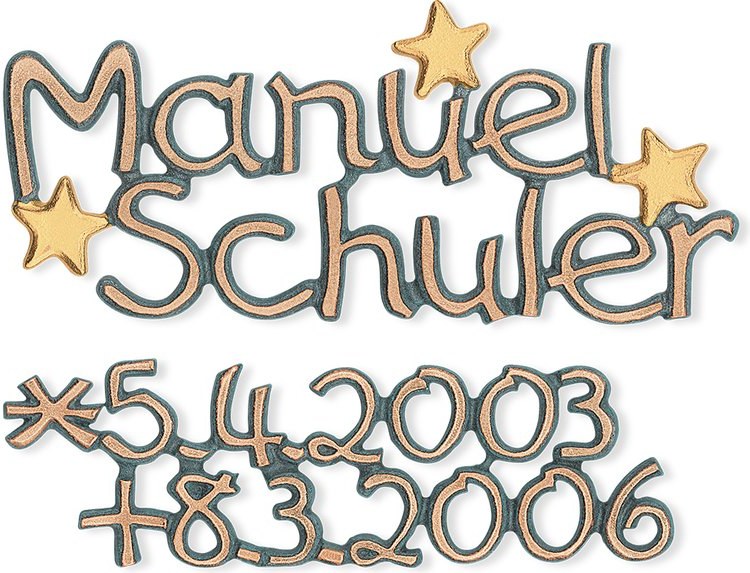 Bronze-Inschrift Schuler für Grabmal, 6–15 mm