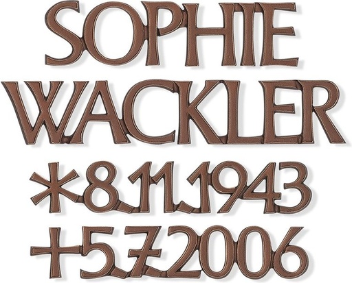 [ST-SK-SZ060] Grabinschrift Wackler, Bronze oder Aluminium, Stärke 6–15 mm