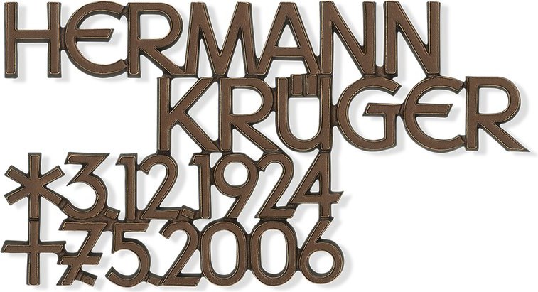 Bronze- und Aluminium-Inschriftplatte Krüger