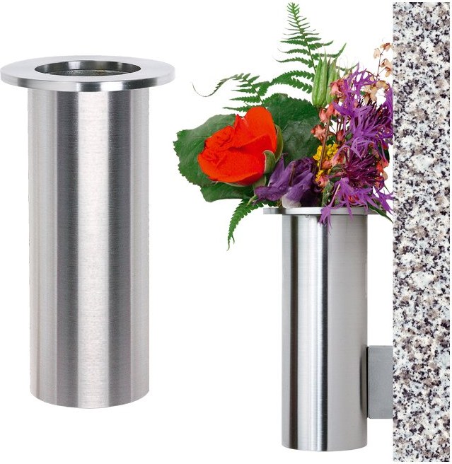 Edelstahl Wandvase für Grabmal, Höhe 13 cm