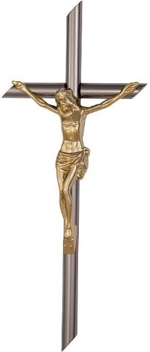[A769/LES] Kreuz kreisförmig mit Jesus 30 (Edelstahl poliert)